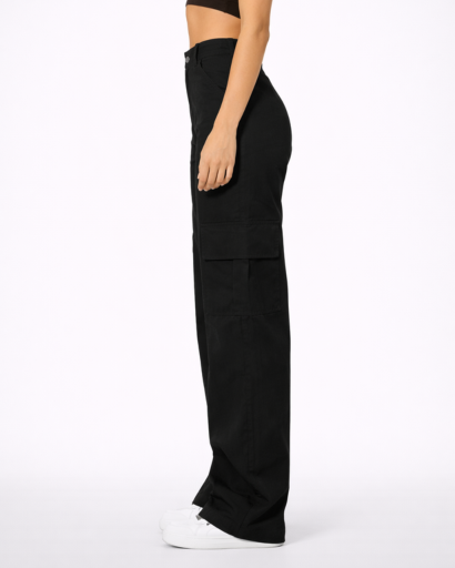 Pantalon Cargo Femme Taille Haute Jambes Larges avec Poches