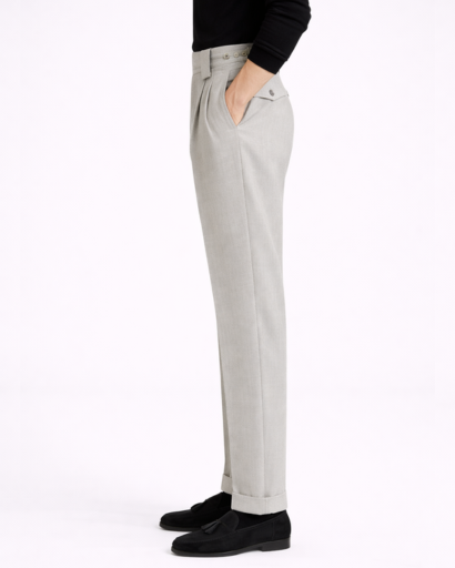 Pantalon Homme Plissé Coupe Droite avec Poches Boutonnées