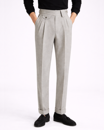 Pantalon Homme Plissé Coupe Droite avec Poches Boutonnées