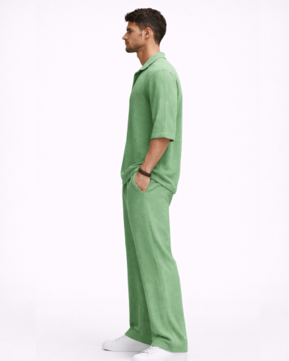 Ensemble Homme Texturé Chemise Col Ouvert et Pantalon Droit