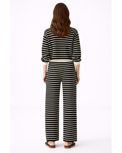 Ensemble maille deux pièces rayé pull col polo pantalon large