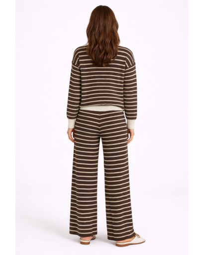 Ensemble maille deux pièces rayé pull col polo pantalon large