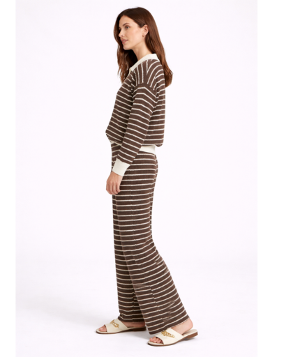 Ensemble maille deux pièces rayé pull col polo pantalon large
