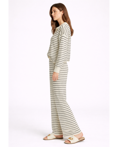 Ensemble maille deux pièces rayé pull col polo pantalon large
