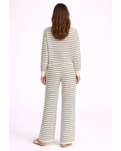 Ensemble maille deux pièces rayé pull col polo pantalon large