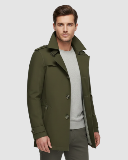 Trench Coat Homme Classique – Coupe Mi-Longue, Double Boutonnage & Détails Épaules