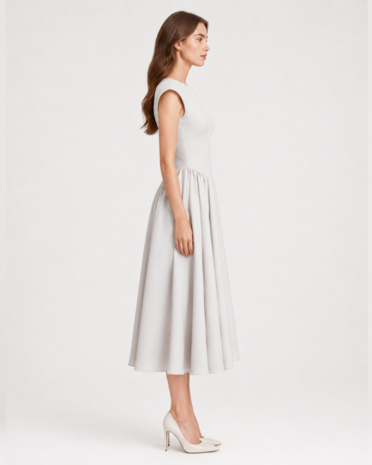 Robe de Cocktail Midi Évasée à Encolure Bateau – Élégance Rétro Chic & Taille Cintrée