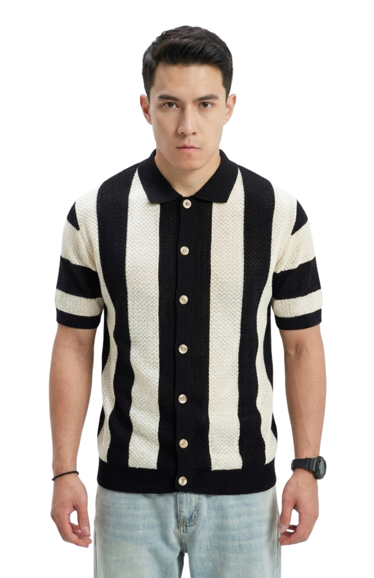 Chemise Homme Tricotée Rayée – Style Resort Élégant à Manches Courtes – vue 2