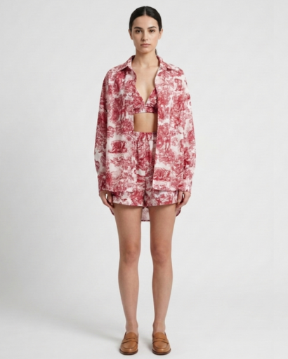 Ensemble Femme 3 Pièces Imprimé Floral – Chemise, Top et Short Été