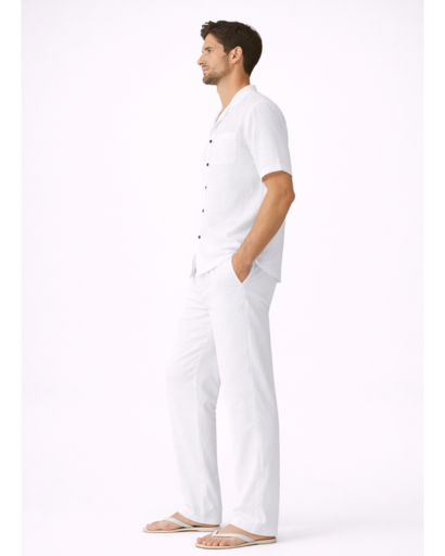 Ensemble homme 2 pieces chemise col cubain et pantalon droit
