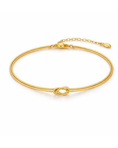 Bracelet minimaliste à double chaîne avec nœud central et fermoir coulissant