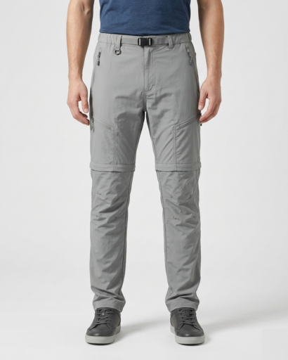 Pantalon Homme Convertible Cargo avec Poches Zippées et Ceinture Intégrée Amovible