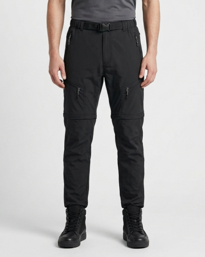 Pantalon Homme Convertible Cargo avec Poches Zippées et Ceinture Intégrée Amovible