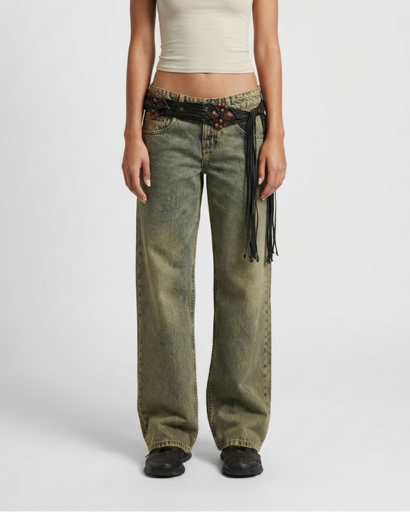 Jean femme coupe wide leg taille basse style décontracté – vue 3