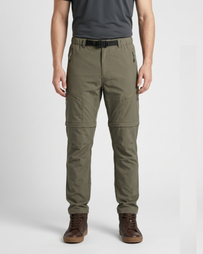 Pantalon Homme Convertible Cargo avec Poches Zippées et Ceinture Intégrée Amovible