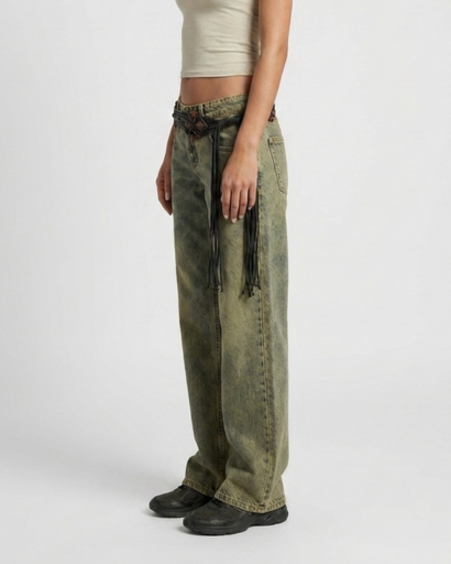 Jean femme coupe wide leg taille basse style décontracté – vue 10