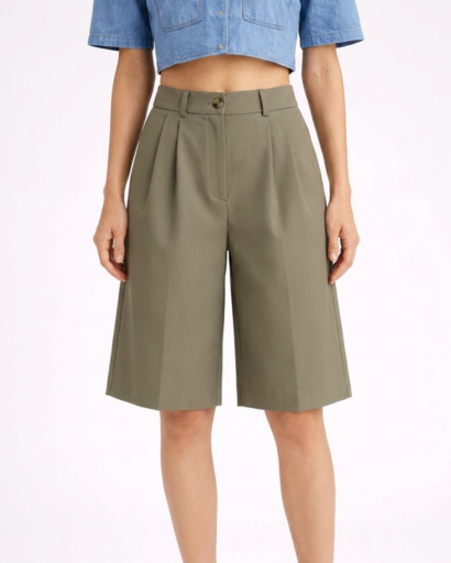 Short tailleur femme taille haute coupe large à pinces – vue 3