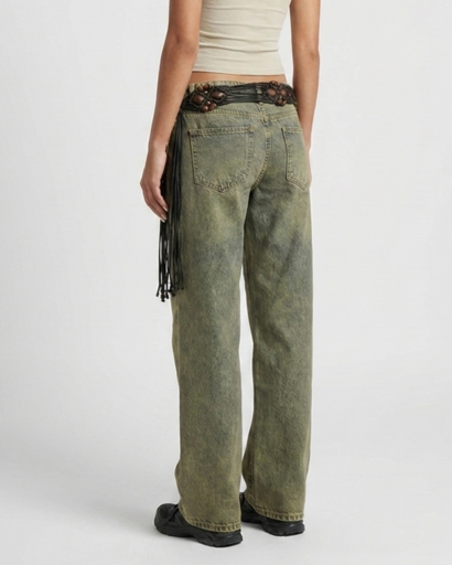 Jean femme coupe wide leg taille basse style décontracté – vue 11