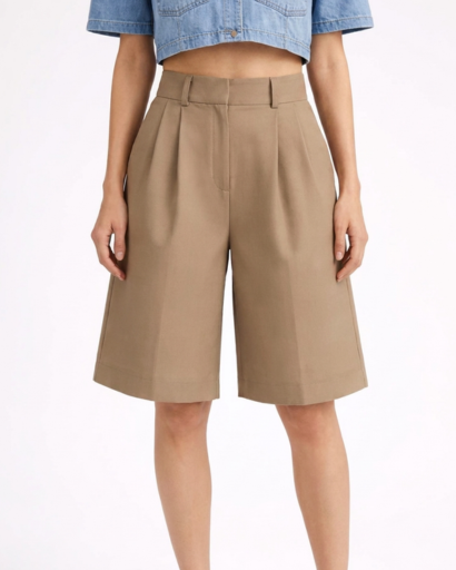 Short tailleur femme taille haute coupe large à pinces – vue 2
