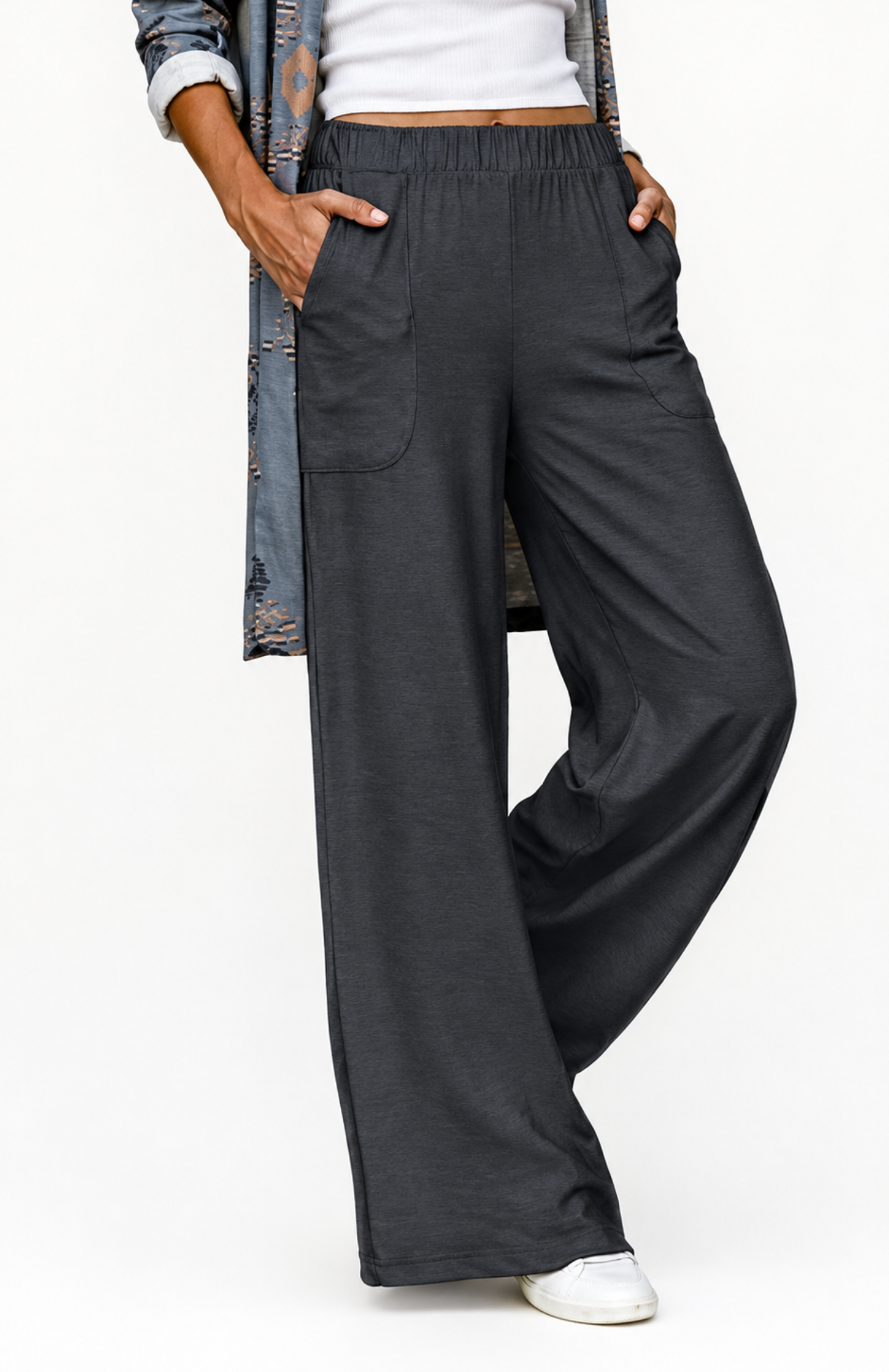 Pantalon Femme Large Taille Élastique avec Poches