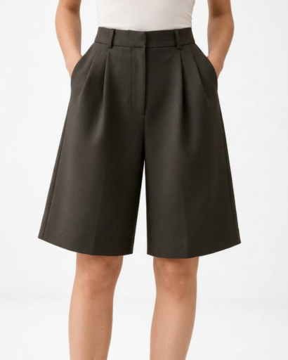 Short tailleur femme taille haute coupe large à pinces – vue 4