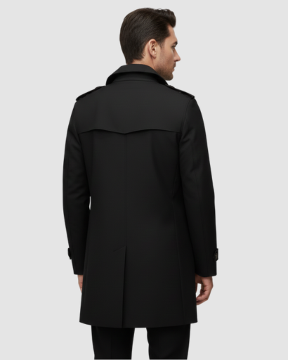 Trench Coat Homme Classique – Coupe Mi-Longue, Double Boutonnage & Détails Épaules