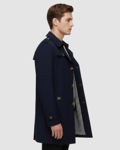 Trench Coat Homme Classique – Coupe Mi-Longue, Double Boutonnage & Détails Épaules