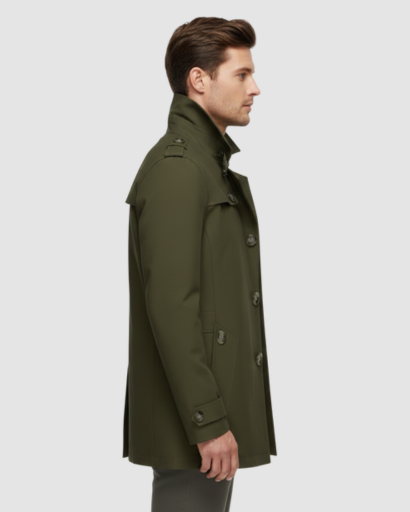 Trench Coat Homme Classique – Coupe Mi-Longue, Double Boutonnage & Détails Épaules