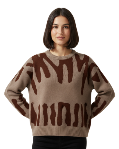 Pull Femme Jacquard Col Rond – Élégance Texturée & Chaleur | Style Automne Hiver