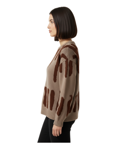 Pull Femme Jacquard Col Rond – Élégance Texturée & Chaleur | Style Automne Hiver