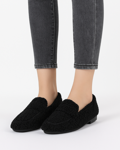 Mocassins Douillets en Laine Bouclée pour Femme