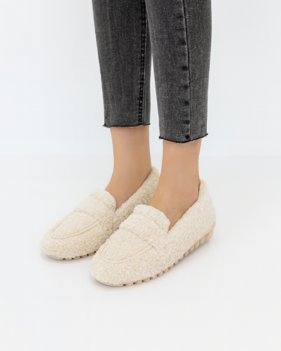 Mocassins Douillets en Laine Bouclée pour Femme