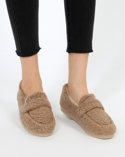 Mocassins Douillets en Laine Bouclée pour Femme