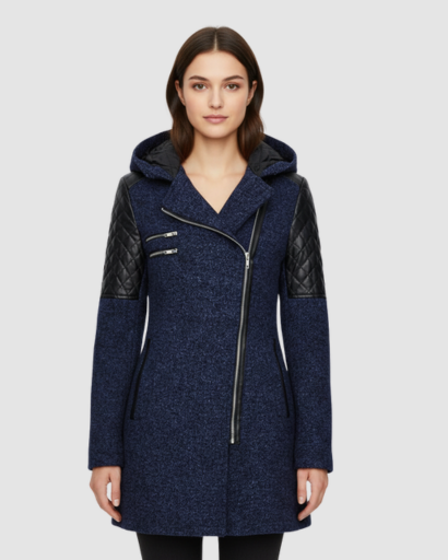 Manteau Femme Style Motard avec Capuche – Look Moderne pour Hiver