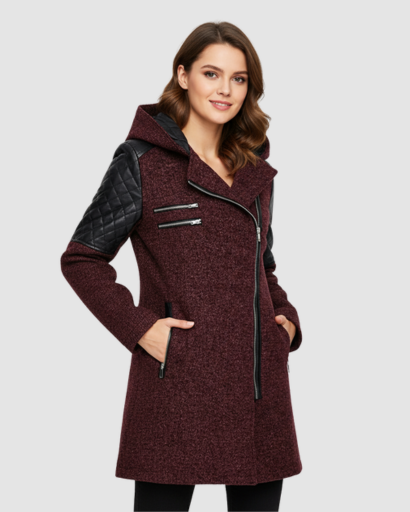 Manteau Femme Style Motard avec Capuche – Look Moderne pour Hiver