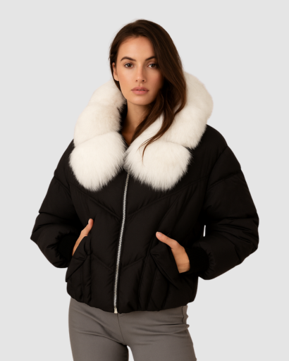 Veste Courte Femme avec Col en Fausse Fourrure – Élégance et Chaleur Hivernale