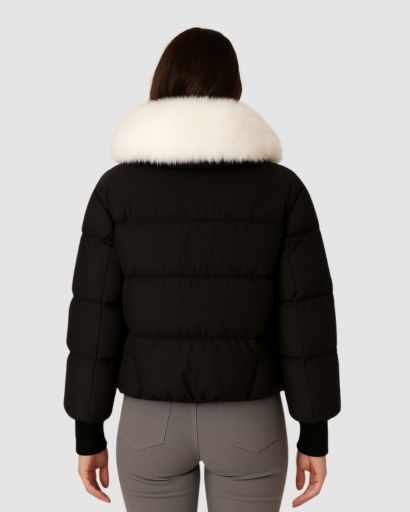 Veste Courte Femme avec Col en Fausse Fourrure – Élégance et Chaleur Hivernale