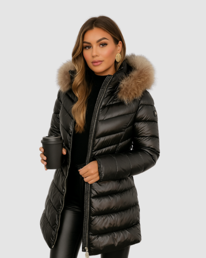 Manteau D’Hiver Long pour Femme – Élégance et Chaleur avec Capuche en Fausse Fourrure