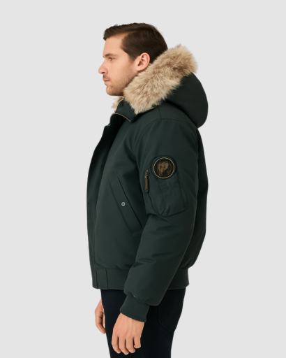 Veste Hiver Homme à Capuche avec Col en Fausse Fourrure – Style Bomber Premium