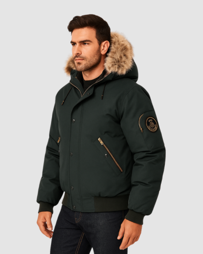 Veste Hiver Homme à Capuche avec Col en Fausse Fourrure – Style Bomber Premium