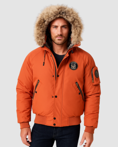 Veste Hiver Homme à Capuche avec Col en Fausse Fourrure – Style Bomber Premium