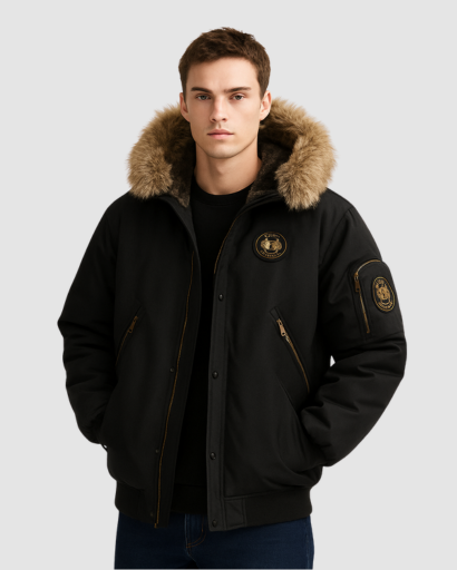 Veste Hiver Homme à Capuche avec Col en Fausse Fourrure – Style Bomber Premium