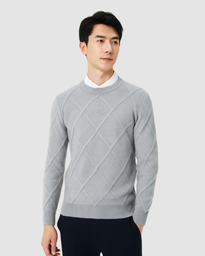 Pull Homme à Motif Losanges – Élégance Classique et Confort Quotidien