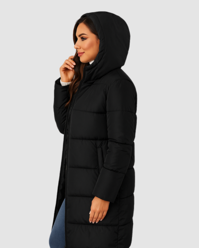 Manteau Long Matelassé à Capuche Femme – Élégance et Chaleur d’Hiver