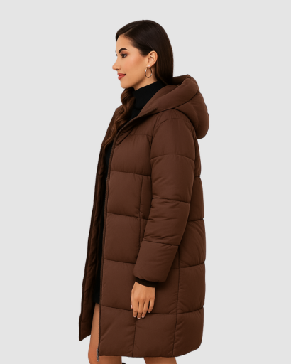 Manteau Long Matelassé à Capuche Femme – Élégance et Chaleur d’Hiver