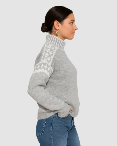 Pull Femme à Col Montant – Motif Nordique et Chaleur Douillette
