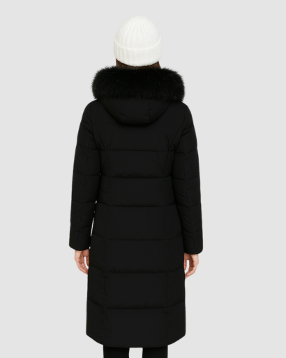 Manteau Long Femme avec Capuche en Fausse Fourrure – Élégance et Isolation Parfaite