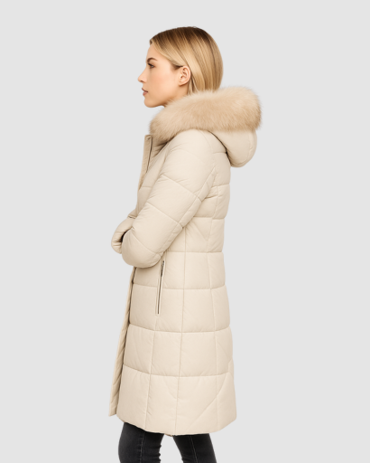 Manteau Long Femme avec Capuche en Fausse Fourrure – Élégance et Isolation Parfaite