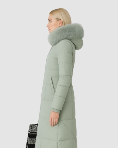 Manteau Long Femme avec Capuche en Fausse Fourrure – Élégance et Isolation Parfaite