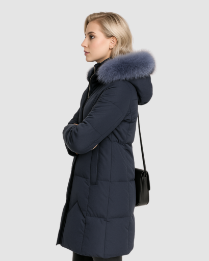 Manteau Long Femme avec Capuche en Fausse Fourrure – Élégance et Isolation Parfaite